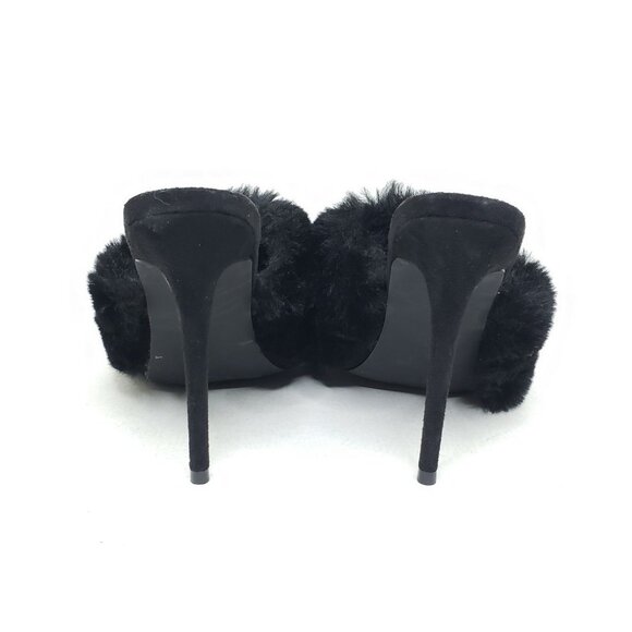 Cape Robbin Savage Black Faux Fur Pointed Toe Stiletto Mule Heels 8.5 - Picture 4 of 12